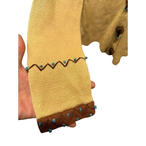 Storybook Knits Native Western Turquoise Beads Cardigan Sweater Size Small - Picture 2 of 2